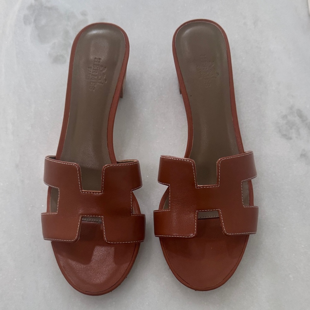Brown Leather Women's Slide Sandals